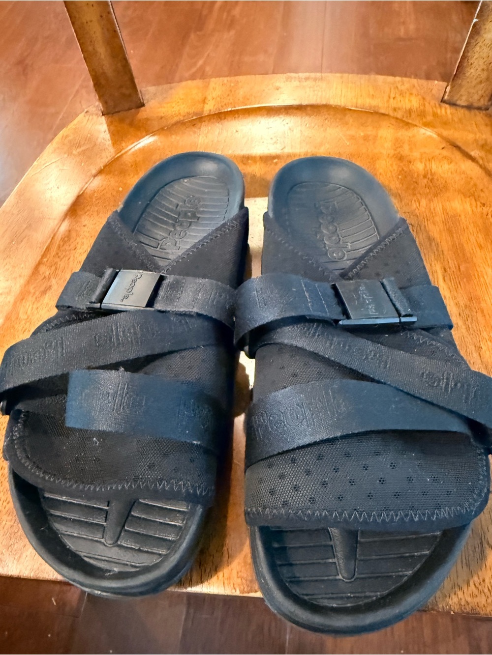 Reebok Black Cross-Strap Slide Sandals